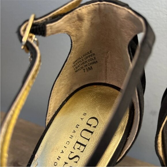 Guess Black And Gold Stiletto Heels Size 7.5M - Picture 3 of 11
